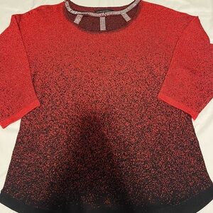 Adrienne Vittadini Red and Black Blouse with Beaded Neckline